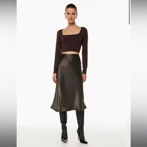 Aritzia “Babaton” Slip Midi Skirt - Rich Mocha Brown - Size 8